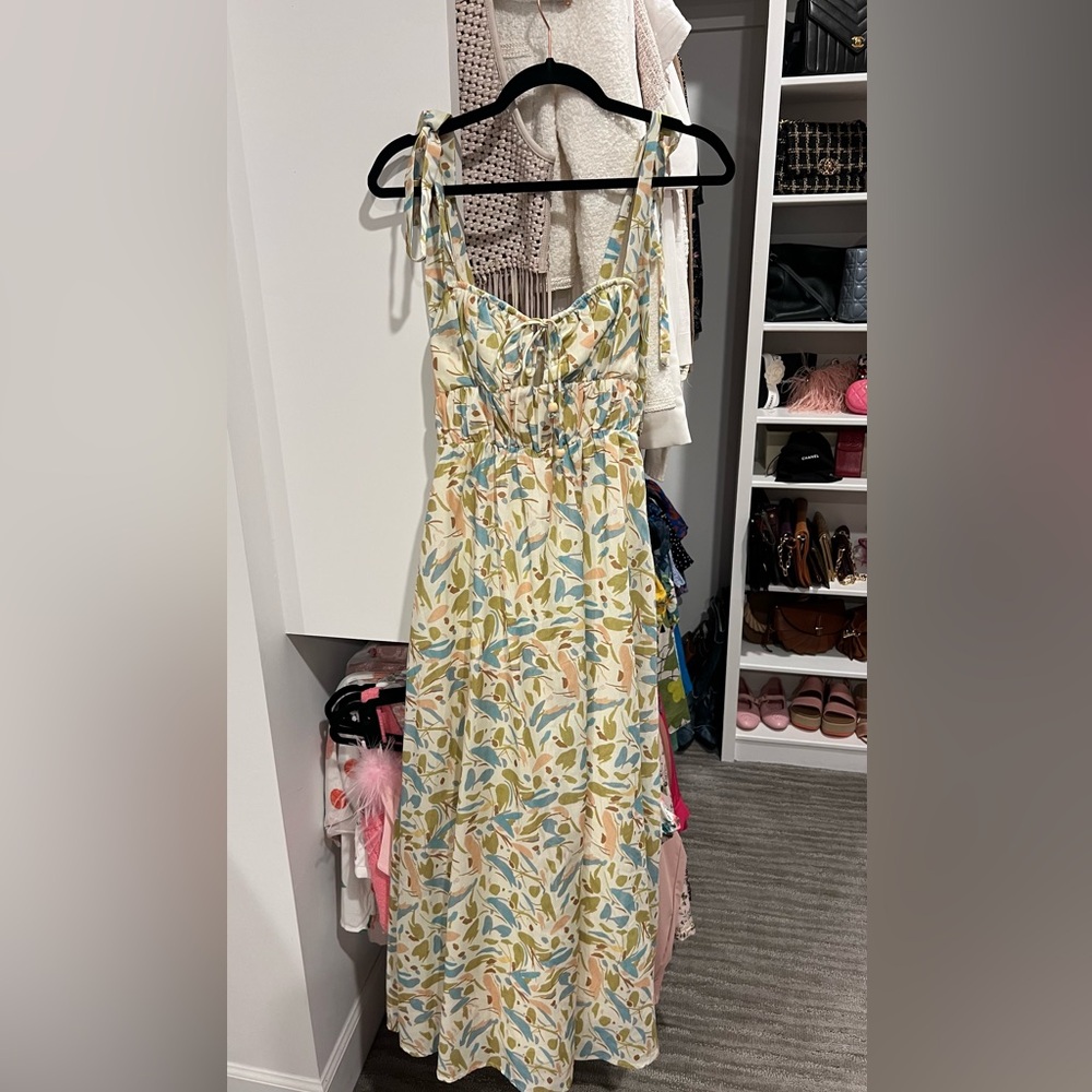 Indikah Print Midi Dress - Blue, Green, Cream size small